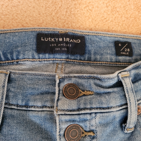 LUCKY BRAND Button Fly High Rise Skinny Bridgette Distress Raw Fray Hem Jeans - Picture 7 of 8